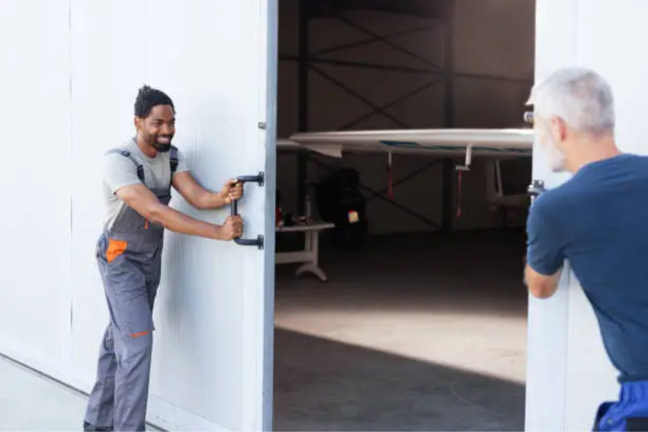 Local specialists performing a heavy-duty garage door repair Austin TX to ensure smooth and safe operation.